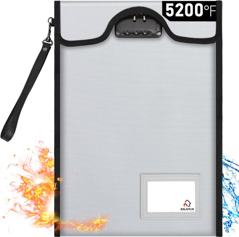 Fireproof Document Bag with Lock (5200 ) - 15 x 11 Waterproof Zipper Pouch for A4 A5 Legal Letter Size Document,