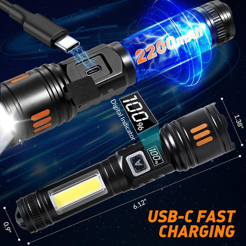 2 Pack, 6 AYL Rechargeable Flashlights Super Bright High Lumens Flash Light, Modes Zoomable Linternas with LCD Display