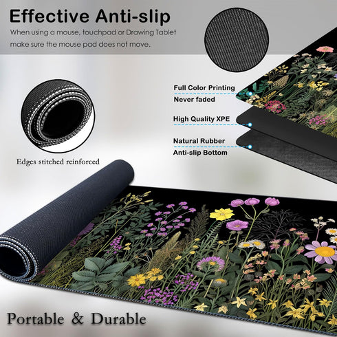 Large Wild Flower Gaming Mouse Pad & Wrist Rest, Desk Mat + Small Mouse Pad, Office Supplies, Desk Accessories