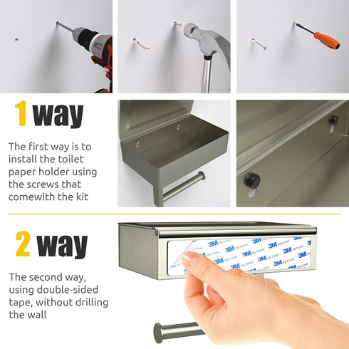 SUS304 Brushed Nickel Toilet Paper Holder Wall Mounted with Shelf & Wipes Storage Stainless Steel Modern Toilet Tissue