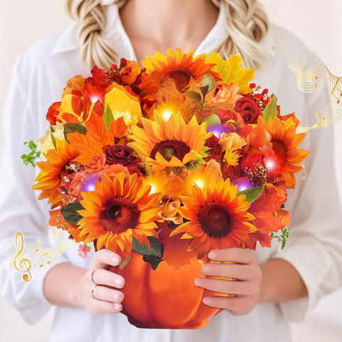 APOTODITO Thanksgiving Cards, Pop Up Fall Sunflower Bouquet with Music and Light,