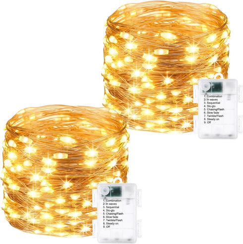 Jatlukbaat 2 Pack Fairy Lights Battery Operated - 16.4ft 50 LED Starry Fairy