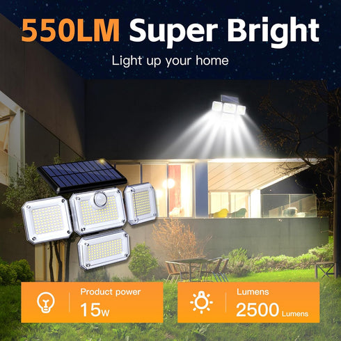 4-Head 333 Outdoor3000 6500K, IP65 270 2Pack Outdoor Motion Sensor Lamp, Solar Power Light, LED Solar Light, Wireless