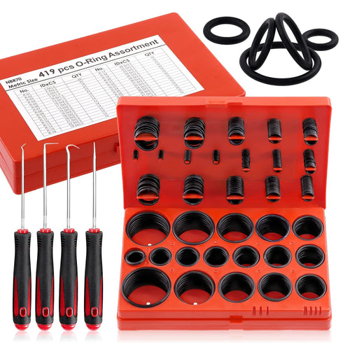 Glarks 423Pcs O-Ring Assortment Kit, 32 Sizes Including 419Pcs Nitrile Rubber O-Rings & 4Pcs Picks