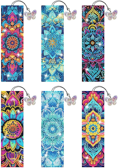 Puraikcmi 6 PCS 5D DIY Diamond Art Bookmarks,Mandala Diamond Painting Bookmarks Kits