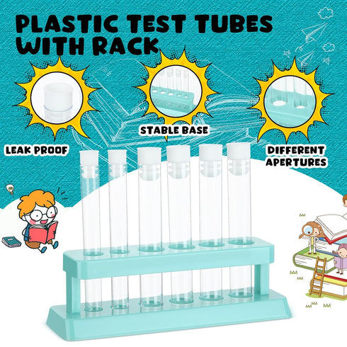 2 Sets Test Tubes with Rack Clear Plastic Test Tubes with Caps and 6 Holes Holder Rack Nurse Party Decorations Shot Tubes for Scientific Experiments Party Favors Candy (Blue,Removable)