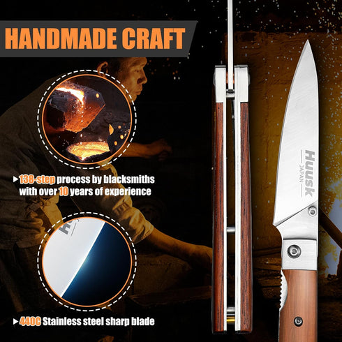 Huusk Folding Fruit Knife, Japanese Pocket Paring Knife with 440C Stainless Steel Ultra Sharp Blade