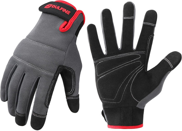 DULFINE Flex Grip Mechanic Work Gloves for Men, Black and Red Utility Safety Gloves, Touch Screen