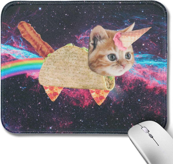 Small Mouse Pad for Laptop, Cute Premium-Textured Mouse Mat, Washable Non-Slip Rubber Base, Space Unicorn Cat