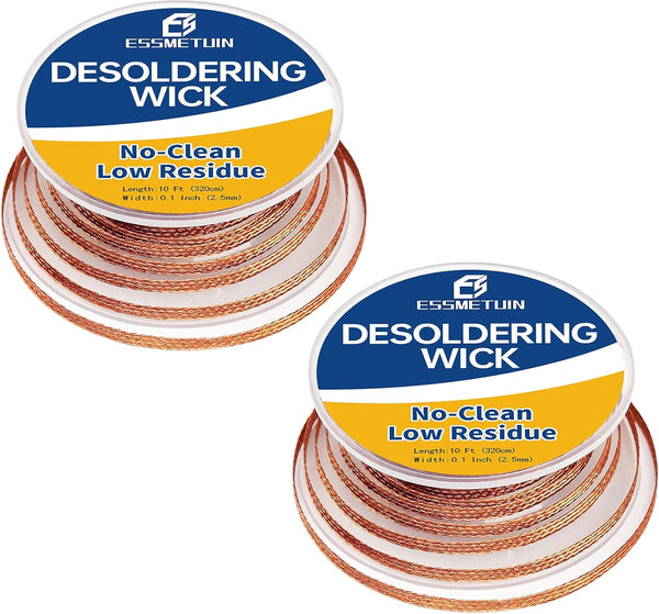 Essmtuin 10Ft Solder Wick Braid with Flux, 2 Roll No-Clean Desoldering Wick for Electrical Components