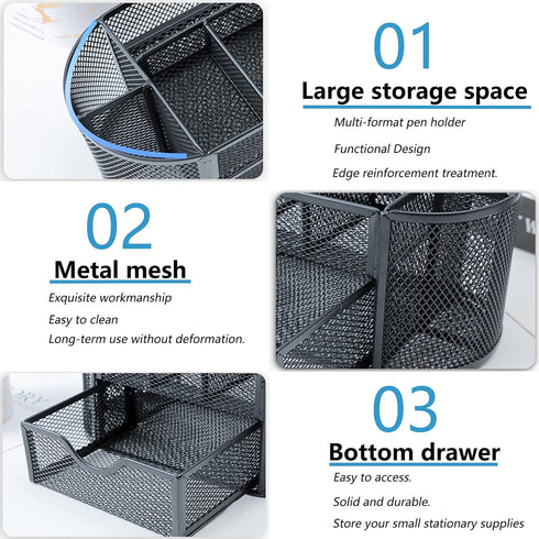 PAKASEPT Desk Organizers, Mesh Caddy with Compartments for Makeup and Office Supplies