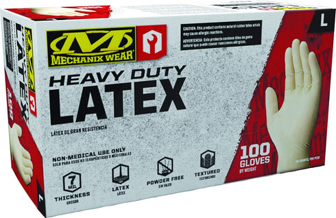 Mechanix Wear D04-00-010-100 Latex Disposable Gloves - Powder Free, Textured (100 Pack)