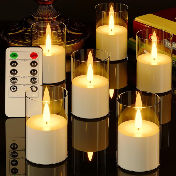 VIODAIM 6Pack Flickering Flameless LED Candles with Remote & Timer, Battery Powered