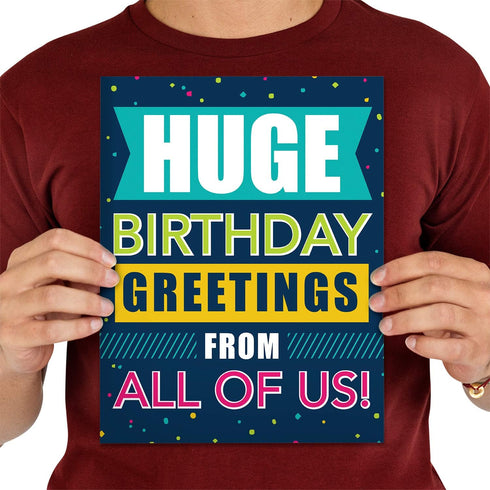 Big Blue Birthday Card From All Of Us, 8.5" x 11" Large Greeting Card Made In The USA