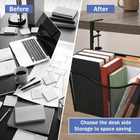 kenaeooe Under Desk Drawer Clamp On Mesh Metal Desk Side Storage Hanging Organizer with Adjustable F-Clamp for Office