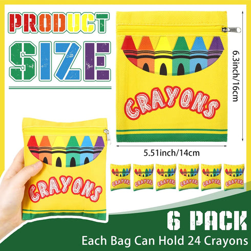 MotiMind 6 Pcs Crayon Storage Bags with Zipper for Classroom Crayon Organizer Dispenser Marker Storage Organizer