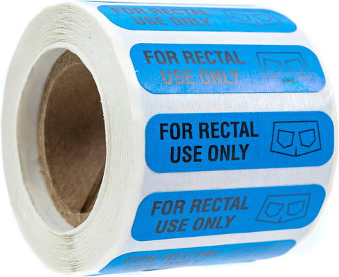 Blue Stickers for Rectal Use Only - 500 Small Permanent Adhesive Labels, 0.375" x 1.5"