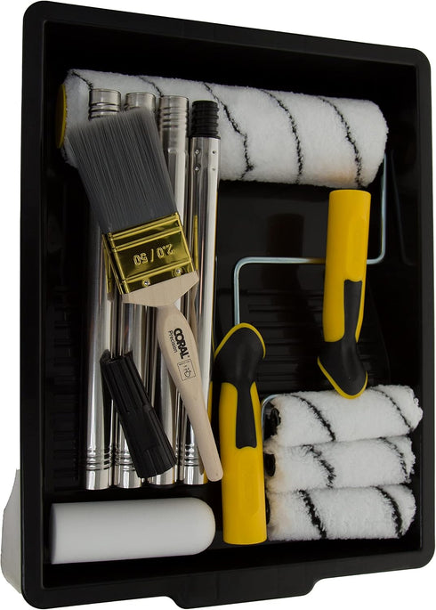 10505 10 Set Set Coral Easy Coater Paint Roller Brush Kit with Extension Pole - Piece for House & Wall Painting - Ideal