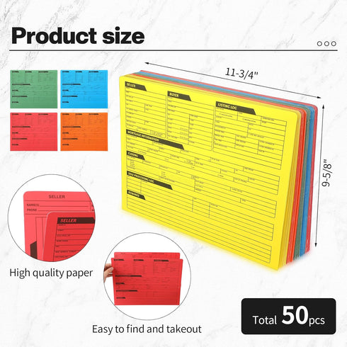 Yeaqee 50 Pcs Durable Real Estate Listing Folder - Pre Printed Right Panel, 5 Colors, Agent Planner with Checklist