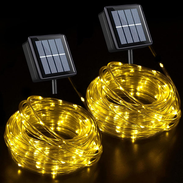 QITONG Warm White Solar Rope Lights, 2 Pack Each 33ft 100 LED