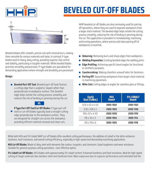 HHIP 2000-1118 HSS Cobalt Cut-Off Blade, Steel, 1/8" x 7/8" x 6" (Pack of 1)