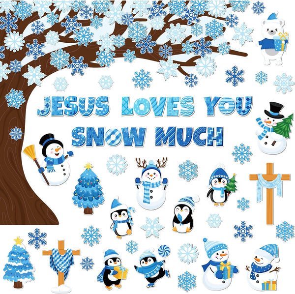 Zonon 114 Pcs Winter Bulletin Board Decorations, Christmas Tree Cutouts for Religious Classroom Decoration Snowflake