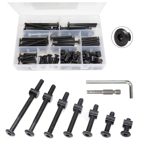 binifiMux Baby Bed Crib Screws Hardware Replacement Kit, 100pcs M6x15mm/25mm/35mm/45mm/55mm/65mm/75mm Black Hex Drive
