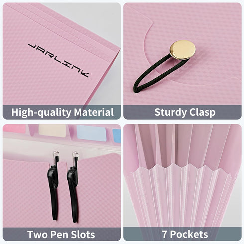 JARLINK 7 Pockets Expanding File Folder, A4 Size Accordion Document Organizer, Portable Cute Paper Organizer, Macaron