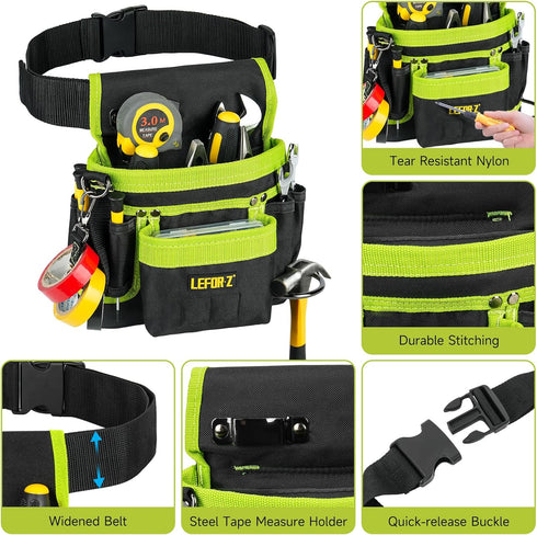 Tool Belt with Magnetic Tool Pouch, 14-Pockets Adjustable & Detachable Tool Pouch for Electrician, Carpenter,