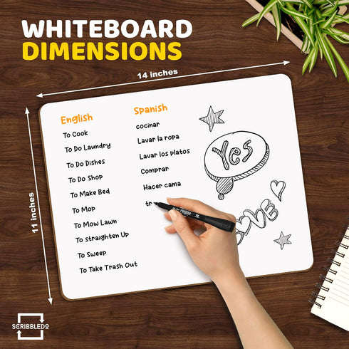 Scribbledo White Board Dry Erase Board 11"x14” Mini Double Sided Personal Whiteboard Board Dry Erase Lapboard Handheld Personal White Boards for Students Small Whiteboard Office Kitchen by Scribbledo