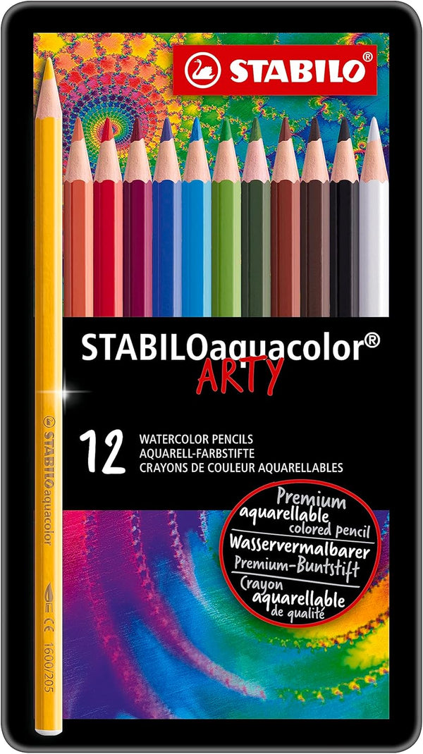 STABILO Aquarellable Coloring Pencil - aquacolor - Tin of 12 Assorted Colors