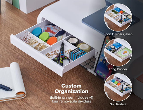 Bostitch Konnect Adjustable Monitor Riser with Drawer, Cell Phone Stand & Pencil Holder, Laptop Stand for Desk