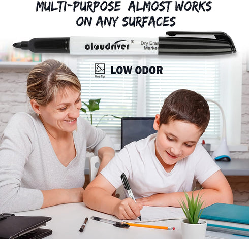 cloudriver 128 Pack Dry Erase Markers, Black Fine Tip, Low Odor Bulk Markers for Office, Home, School Supplies