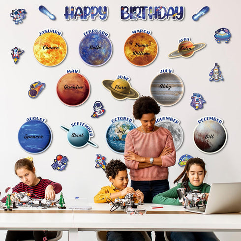 Space Birthday Bulletin Board Decorations Set, Solar System Themes, Classroom Birthday Chart Decor