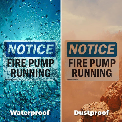 (2 Pack) Fire Pump Running OSHA Notice Sign, 7 Inch X 5 Inch Vinyl Label Decal Sticker for Workplace and Construction