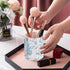 Pencil Holder for Desk Organizer, Ceramic Floral Pattern Storage for Writing Utensils, Makeup Brush Holder - Blue
