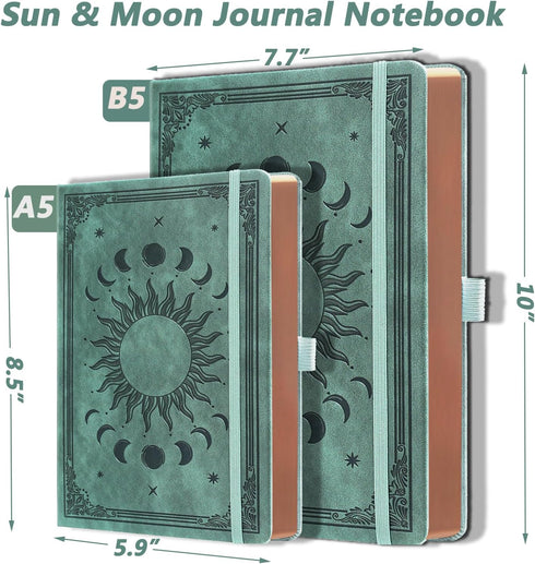 Journal for Men & Women, Daily Classic Lined Writing, 360 Pages Hardcover Notebook with Pen, Vintage Sun & Moon Design,