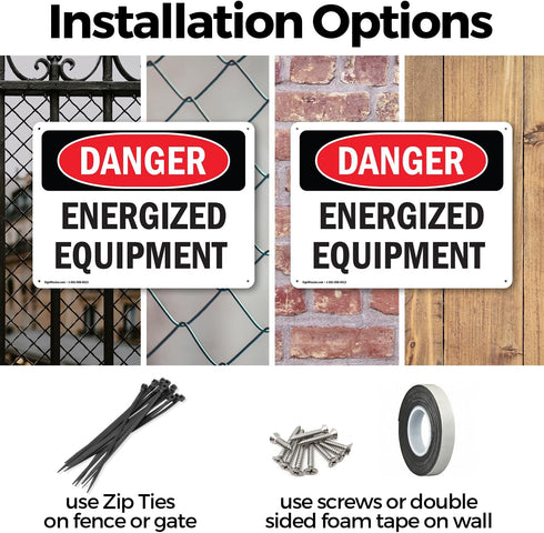 (2 Pack) Energized Equipment OSHA Danger Sign - 10 Inch X 7 Inch Rust-Free Aluminum Metal Signs