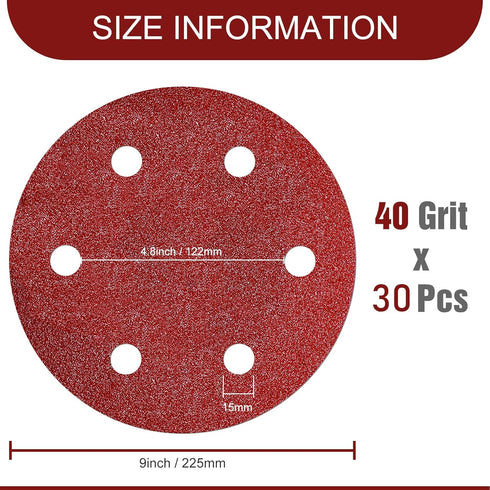 9 Inch Sanding Disc 40 Grit Hook and Loop Sandpaper, 30 PCS for Drywall Sander Remove Popcorn Ceiling