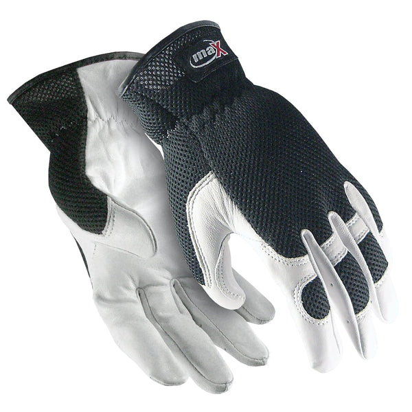 Galeton 9120051-L Max Utility Work Gloves, Large, White/Black, Goatskin Palm, Mesh Back, Slip-On Cuff