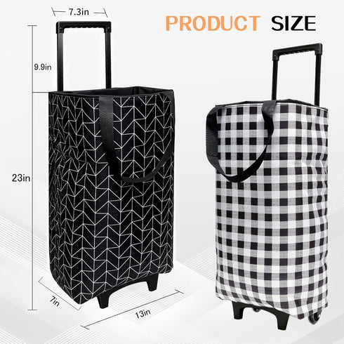 MQXYSDLY Large Foldable Wheeled Shopping cart, Insulated Waterproof Reusable Grocery Bag, Portable Tote for Supermarket