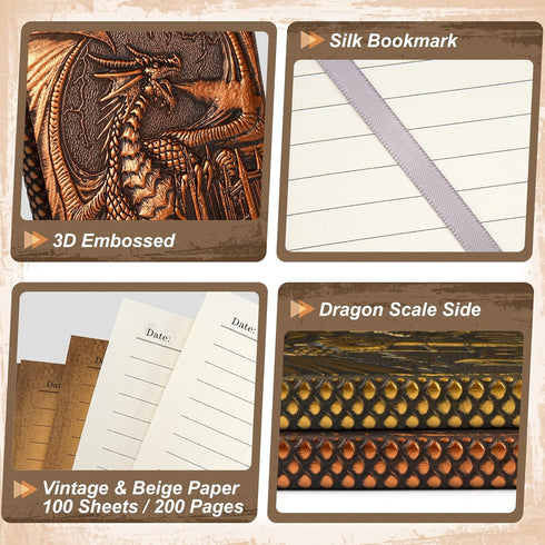 DND Dragon Journal Notebook, 3D Dragon Embossed Notebook with Pen, 200 Pages A5 Leather Notepad for Dungeons and Dragons