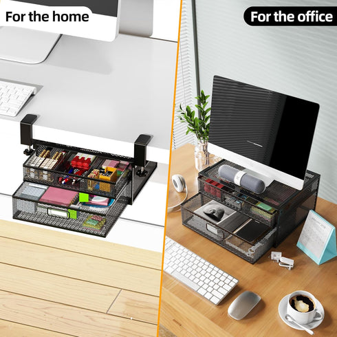 Under Desk Drawer Organizer, No Drilling Metal Storage Drawer for Home and Office (13 Inch)