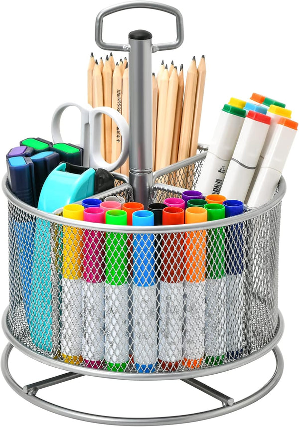 Marbrasse Mesh Desk Organizer, 360-Degree Rotating Multi-Functional Pen Holder, 4 Compartments