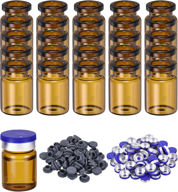 PATIKIL 100pcs 5ml Glass Vials, Small Empty Sample Bottles with Caps, Rubber Stopper, Clear for Lab Injection
