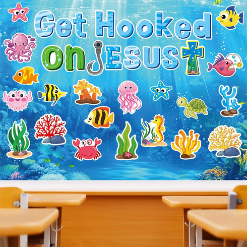 gisgfim Ocean Fish Bulletin Board Decorations - Christian Sea Animals Cutouts for Sunday School
