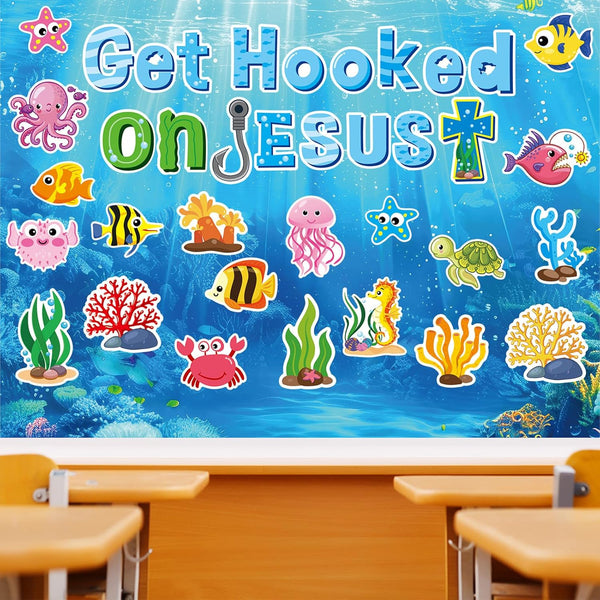 gisgfim Ocean Fish Bulletin Board Decorations - Christian Sea Animals Cutouts for Sunday School