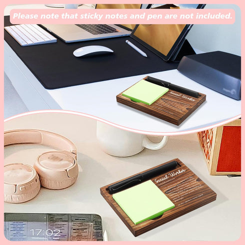 Social Worker Sticky Note Holder, Wooden Notepad & Pen Holder, 6.5" x 4.7" for Desk Appreciation Gifts, NPA234