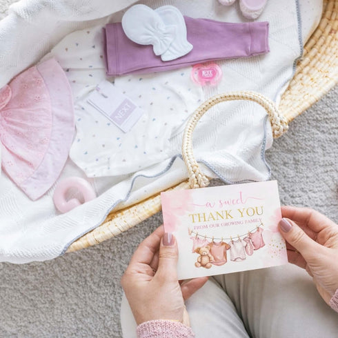 50 Pack Baby Shower Thank You Cards - Baby Girl Thank You Notes with Assorted Envelopes & Stickers - Cute Pink