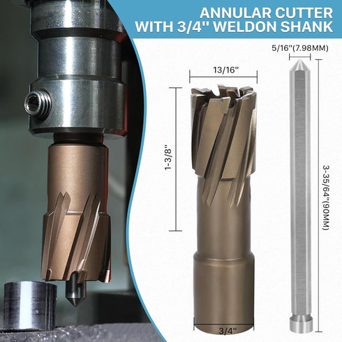 KEENTECH Carbide-Tipped Annular Cutter, 13/16" Dia. x 1-3/8" Depth, 3/4'' Weldon Shank for Cutting Harder Metal